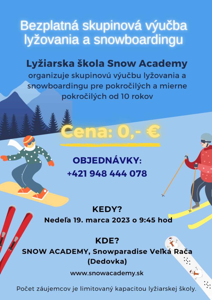Bezplatná výučba lyžovania a snowboardingu so Snow Academy v Snowparadise Veľká Rača